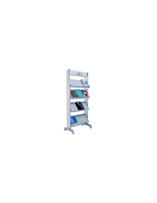 Présentoir mobile - Paperflow - Métal et aluminium - 4 tablettes orientables avec roulettes pivotantes_0