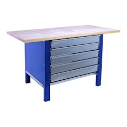 PROREGAL Etabli BUFFALO WOOD avec 5x Tiroir | HxLxP 86,5x150x75cm | Capacité de Charge 1000kg | Bleu - bleu métal PR_RS157-59_0