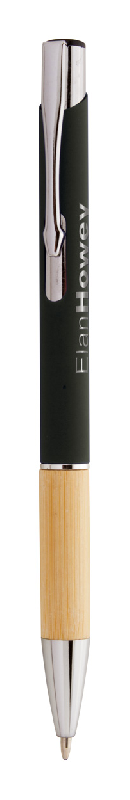 Stylo bille en aluminium - grip en bambou - finition caoutchoutée - encre bleue - gravure laser effet miroir_0