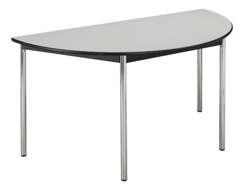 TABLE RÉUNION MULTIFORMES CONFORT GRIS/CHROME DEMI ROND PIEDS VÉRINS