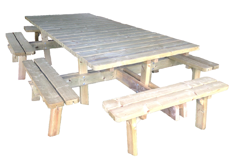 Table pique nique en bois Jumbo carrée - Sapin du nord Classe IV - Traité écologiquement au Tanalith®E - Plateau 42 mm - Grande table pour 12 personnes_0