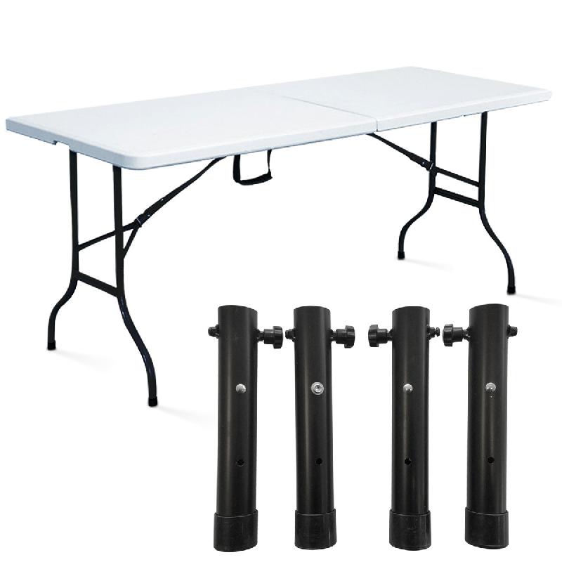 Table pliante blanche 180 cm avec réhausseurs_0