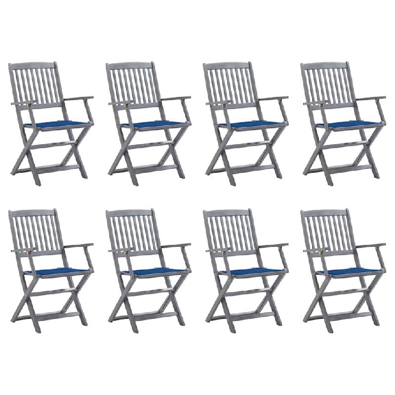 VidaXL Chaises Pliables D Extérieur Lot De 8 Et Coussins Bois D Acacia - gris 3078272_0