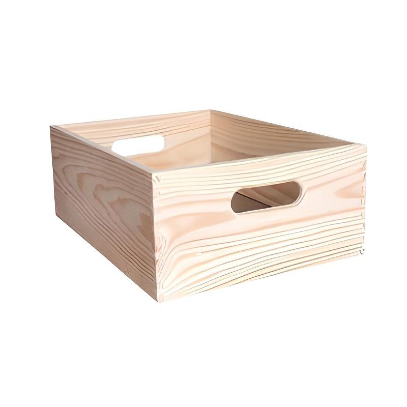 WellHome Boîte de rangement empilable en pin massif 60x40x15 cm - beige Bois massif WH13399_0