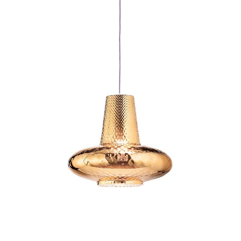 Zafferano Suspension Giulietta Ø 320 X 3150 Mm. 1 X E27 70 W Hs-Ip20-V. Gris, Verre, Or Antique - LGL4122_0