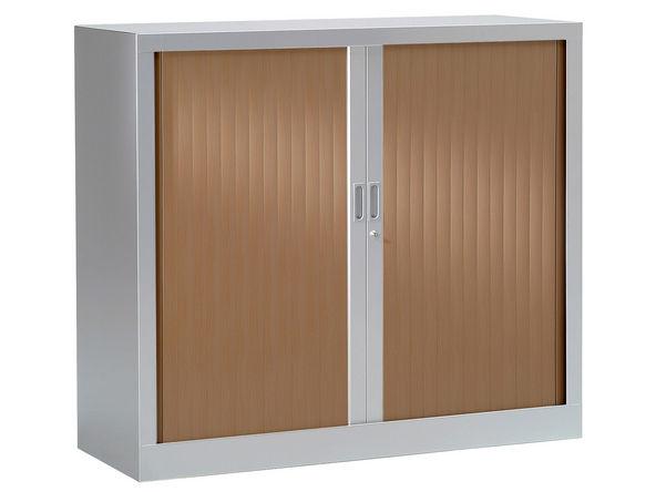 Armoire basse à rideaux bois 1000 x 430 x 1000 mm gris aluminium poirier foncé_0