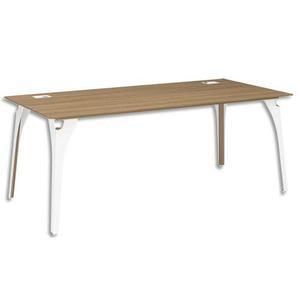 Gautier Office - Bureau droit pieds métal avec passe-câbles, finition merisier italien - L190 x H75 x P90 cm_0