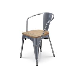 Kosmi Chaise en métal silver style Industriel et assise en bois naturel clair - Avec accoudoirs - 3760301692690_0