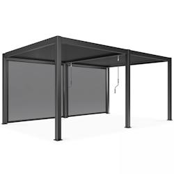 Oviala Business Pergola bioclimatique autoportée 3 x 6 m et 2 stores gris - gris aluminium 109334_0