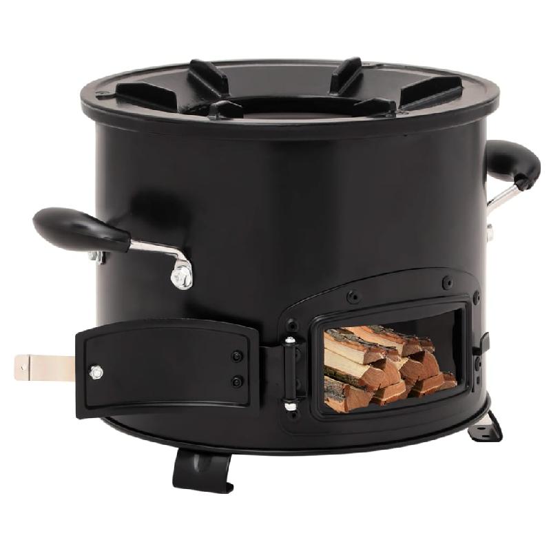 Poêle à bois de camping noir - Métal et fonte - 36 x 26 x 22,5 cm - Modèle 02_0005924_0