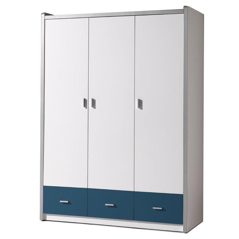 Armoire 3 portes Bonny 202 cm bleu - Paris Prix - Bois - Dimensions L.140,5 x l.60 x H.202 cm_0