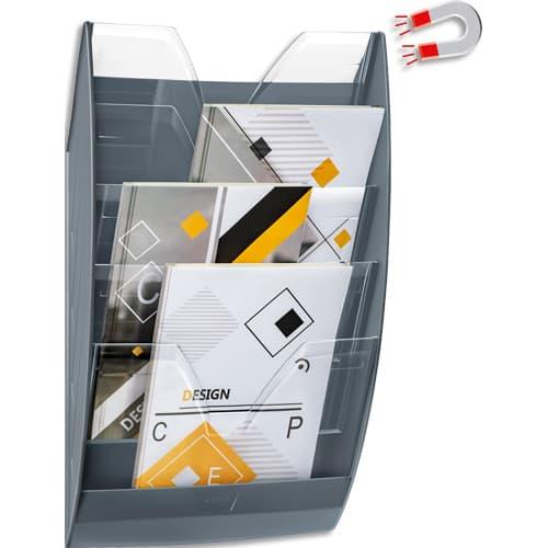 Cep présentoir mural magnétique 5 compartiments. Jusqu'à 7 kg. Dim (lxhxp) : 35x58x12,8 cm. Gris/cristal_0
