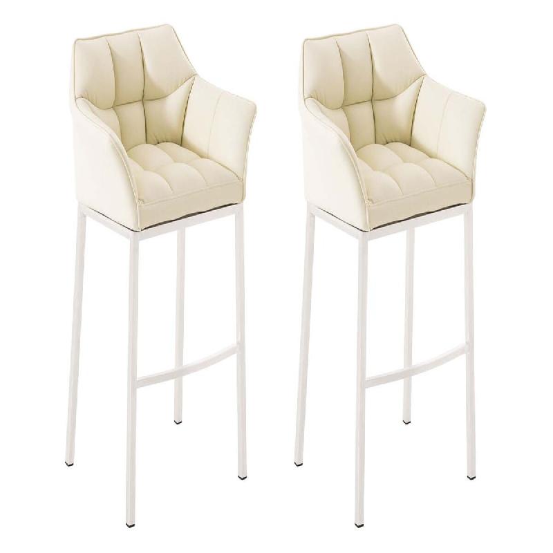 CLP Lot 2 tabourets de bar Damaso en similicuir avec 4 pieds Crème/Blanc - beige polyester 304022_0