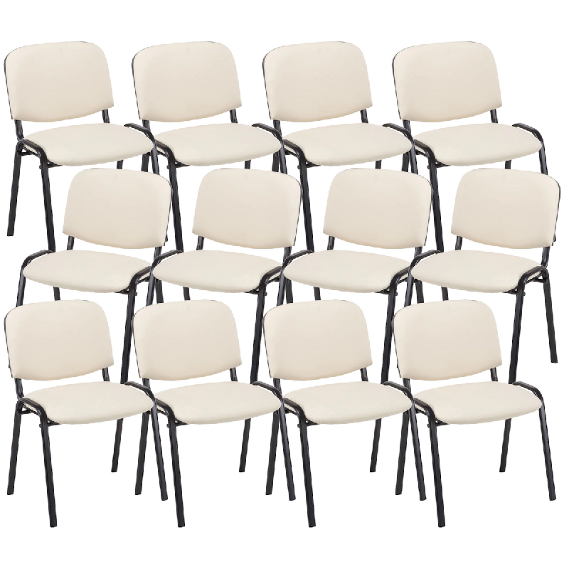 CLP Lot de 12 chaises de visiteur Ken en similicuir Crème - beige polyester 313031_0