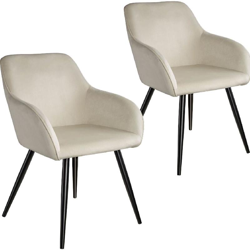 Lot de 2 chaises en velours beige - pieds noirs - design élégant pour salon, cuisine, salle à manger - 08_0000571_0