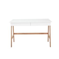Möbilia Bureau | 2 tiroirs | Plateau en MDF blanc mat | Structure en bois naturel | L 120 x P 60 x H 77 cm - multicolore Bois manufacturé 28020025_0