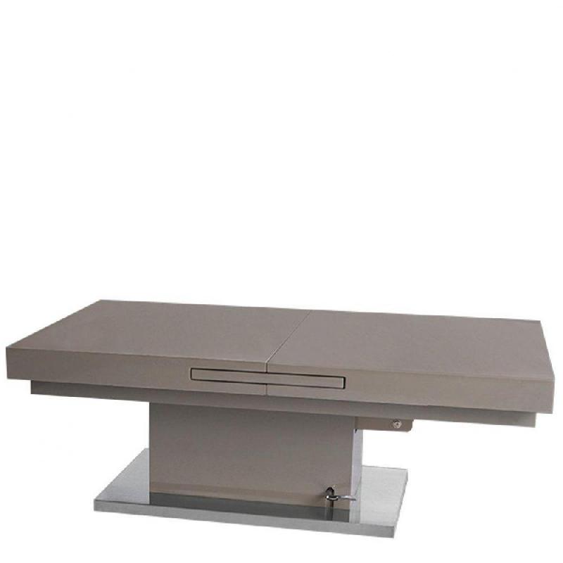 Table basse relevable extensible Setup taupe - fabrication française - acier chromé et bois laqué_0
