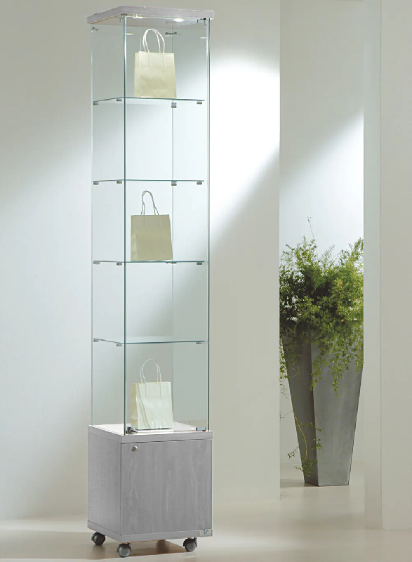 Vitrine colonne haute 4/22MVA - rangement en verre trempé avec serrure - 4 tablettes amovibles - gris_0