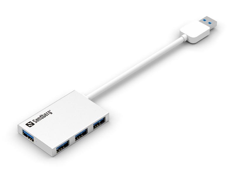 SANDBERG USB 3.0 Pocket Hub 4 ports - Aluminium Blanc - Transfert 12 Mbit/s - Compatible Windows et Mac (133-88)_0