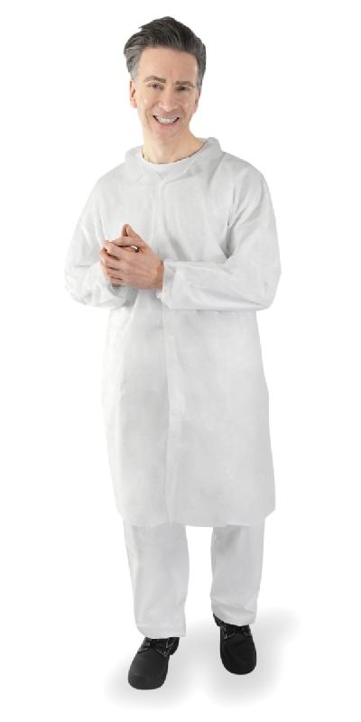 50 blouses blanches CE à usage unique, sans poches, fermeture pressions - BLSNTSEBC-IM03_0