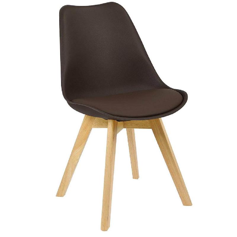 CHAISE DE SALLE À MANGER FAUX CUIR PIEDS BOIS MARRON 19_0000126_0