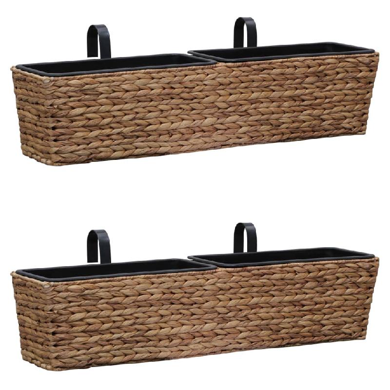 Lot de 2 jardinières en jacinthe d'eau - 39 cm marron avec 4 pots amovibles et cadre en acier_0