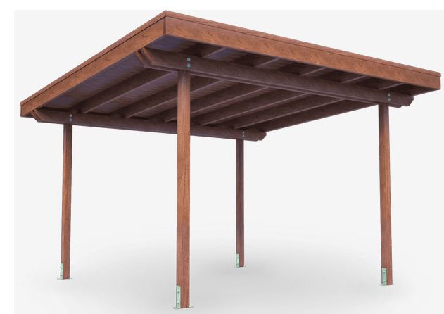 Pergola Kalahari VRP3400 - Toit à bâtière en bois de pin Douglas 4000x4000 mm - Finition lasure et toile marron automne_0