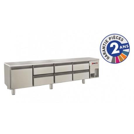 Soubassement réfrigéré sans dessus - 6 tiroirs + 1 porte - 300 L - Gamme 650 - Baron - BR20SP04 - Inox AISI 304_0