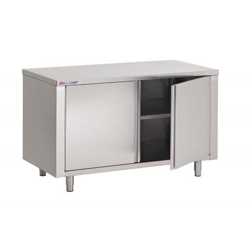 Table armoire inox - portes battantes - L 800 mm / P 600 mm - avec tablette intermédiaire réglable_0