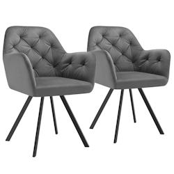 Tectake Lot 2 fauteuils pivotants 180° velours rembourrés motif matelassé gris - 405675 - gris polyester 405675_0