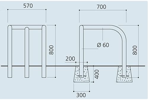 21586 - Arceau urbain en acier Ø 60 mm - Virages - Hauteur 775 mm - Pose par scellement direct ou sur platines_1