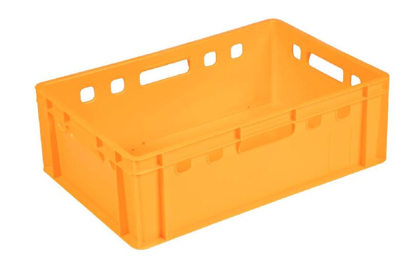 Bac de boucherie E2 - 600x400x200 - 38L - HDPE - Jaune - Fond lisse et poignées ouvertes_0