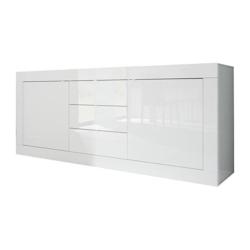 Buffet Basico 2 Portes 3 Tiroirs Blanc Laque Brillant  - L210xp42xh85,8 Cm - 8024963177458_0