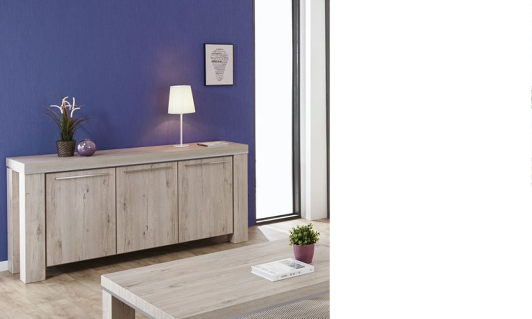 Buffet contemporain couleur chêne clair NATI - 3 portes - Dimensions L 190,8 x P 50 x H 90,3 cm - Fabrication belge_0
