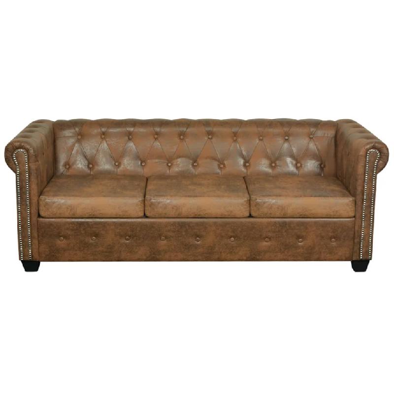 CANAPÉ CHESTERFIELD 3 PLACES CUIR ARTIFICIEL MARRON 02_0020863_0