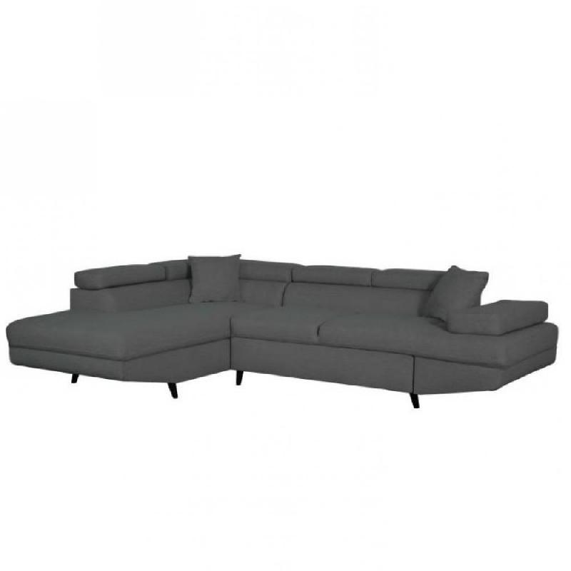 Canapé d'angle méridienne gauche coffre RINO - convertible gris graphite - pieds laqués noir - 3 têtières réglables_0
