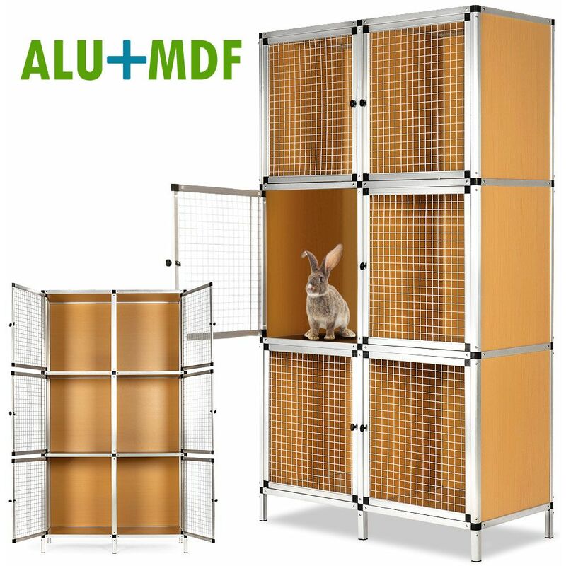 CLAPIER LAPIN 6 BOXES RONGEURS ALUMINIUM 6X CAGE POUR LAPINS EXTERIEUR HAUTEUR 160 CM… - DEUBA