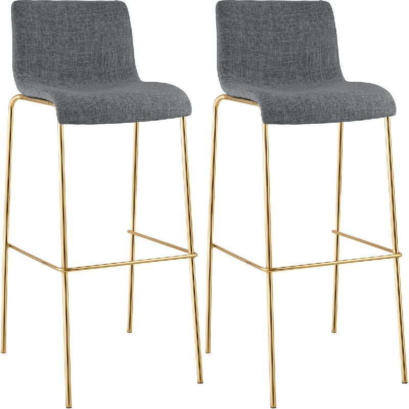 CLP Lot de 2 Tabourets de bar Hover en tissu piètement quatre pieds doré Tissu HBT: 100x43x48 cm Gris clair - gris textile 328335_0
