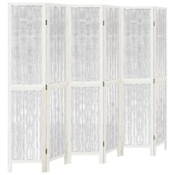 Décoshop26 - Paravent séparateur de pièce cloison 6 panneaux en bois de paulownia blanc et brindille de saule DEC031053 - blanc 3000258266958_0