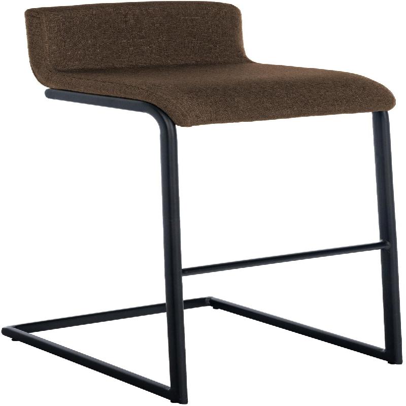 Décoshop26 - Tabouret de bar x1 design minimaliste assise en tissu marron piètement en U métal noir repose-pieds 10_0006214 - marron métal 3000265_0