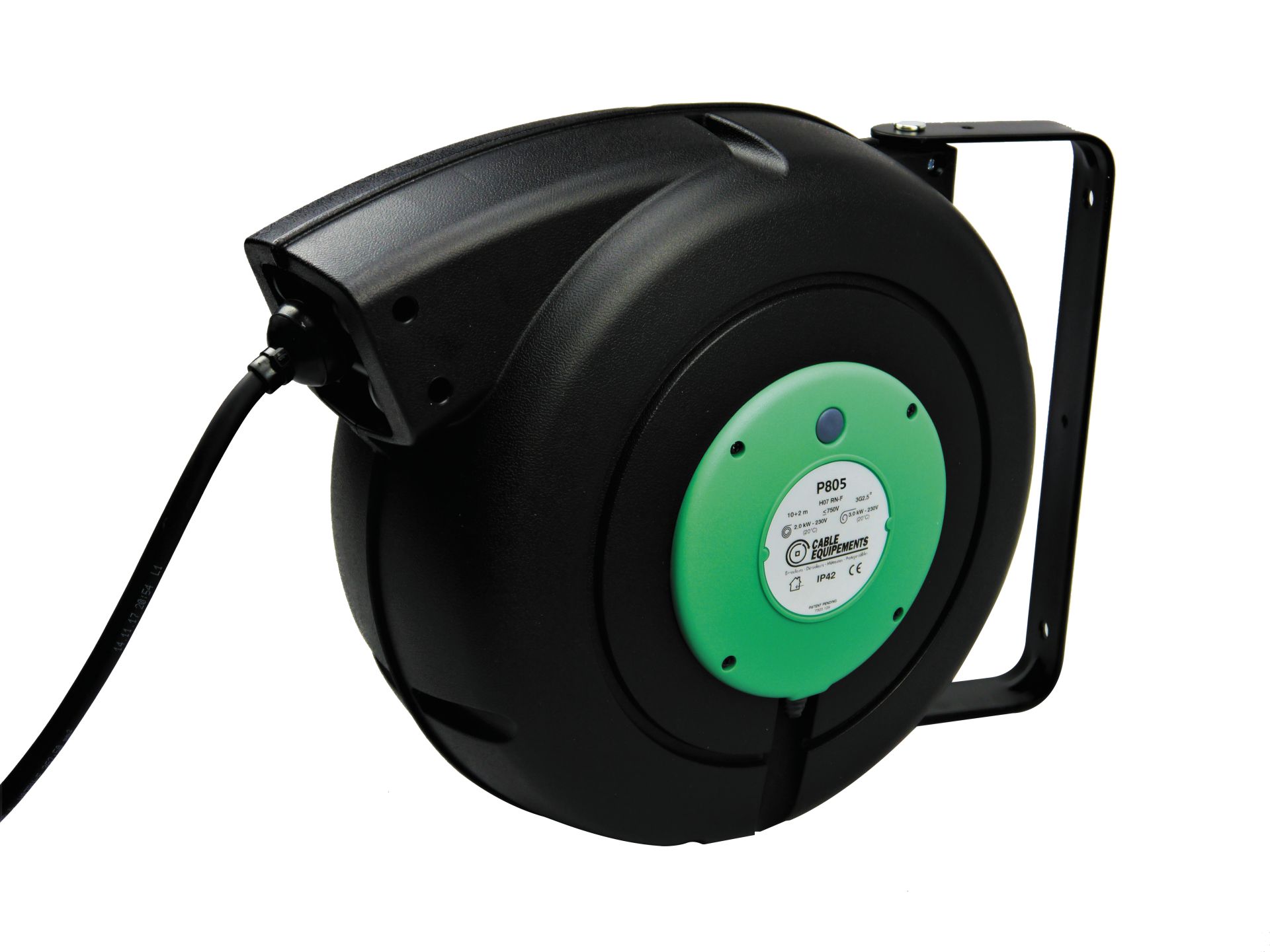 Enrouleur électrique à rappel automatique à ressort - P805 - 12 mètres - IP42 - Carter fermé noir/vert_0
