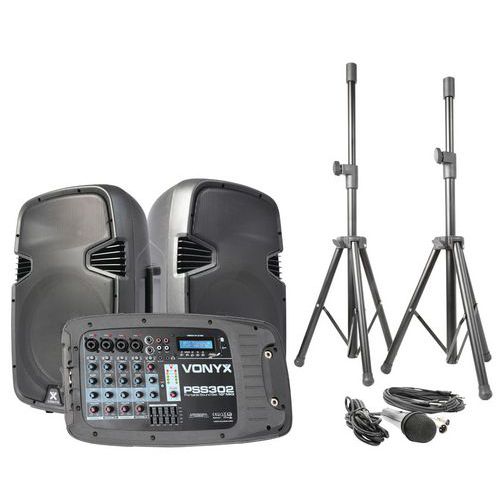 ENSEMBLE DE SONO PORTABLE 10 SD/USB/MP3/BT AVEC PIEDS - PSS302