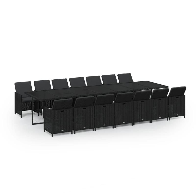Helloshop26 - Ensemble à dîner salon de jardin meuble d'extérieur coussins 15 pièces résine tressée noir 02_0014423 - noir verre 3000134121531_0