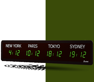 Horloge Style II, 6 fuseaux horaires, 230V, DHF, LED verte - BODET_0