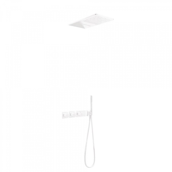 KIT DE DOUCHE THERMOSTATIQUE ET ENCASTRÉ BLOCK SYSTEM AVEC FERMETURE ET RÉGLAGE DU DÉBIT (3 VOIES) - TRES 20735302BM BLANC MAT
