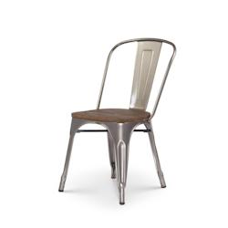 Kosmi Chaise en métal brut avec assise en bois massif foncé - Aspect galvanisé - 3760301693482_0