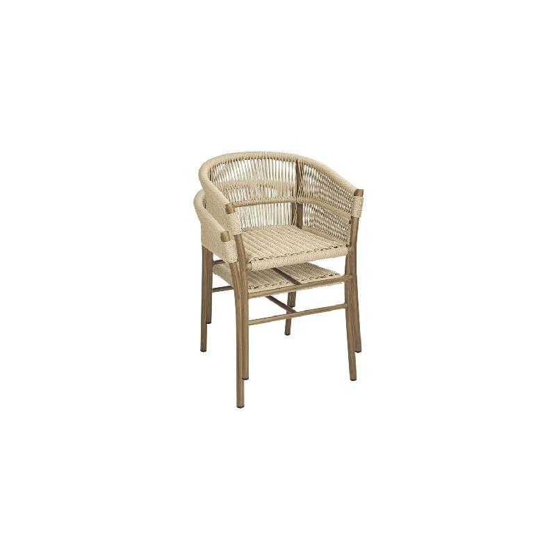 Lot de 2 fauteuils (H)750 x (L)610 mm empilables, en aluminium & corde beige, FLORENCE_0