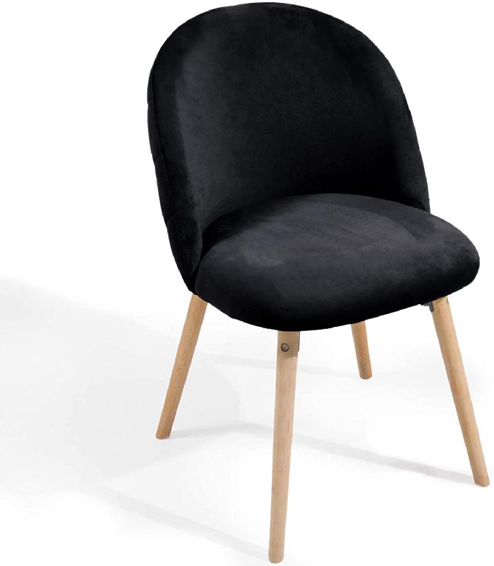Lot de 4 chaises de salle à manger en velours noir - pieds en bois de hêtre - style scandinave moderne pour salon, chambre, cuisine, bureau 01_0000166_0