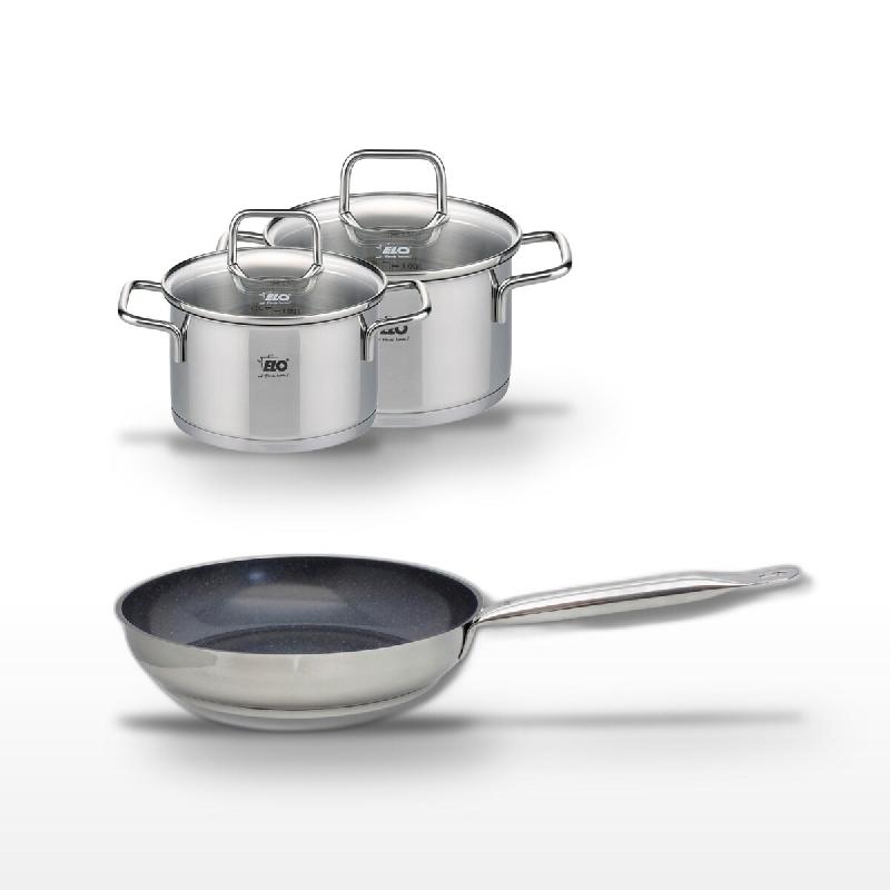 Lot Poêle 28cm & 2 Faitouts 14/16cm Elo Profi Therm Platinum - gris inox 3176239951790_0