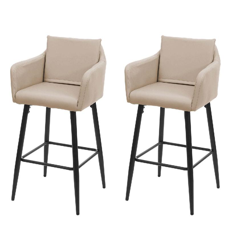 Mendler Lot de 2 tabourets de bar HWC-H93, chaise de bar tabouret de comptoir, repose-pieds en métal ~ similicuir taupe-beige - beige matière synth�_0